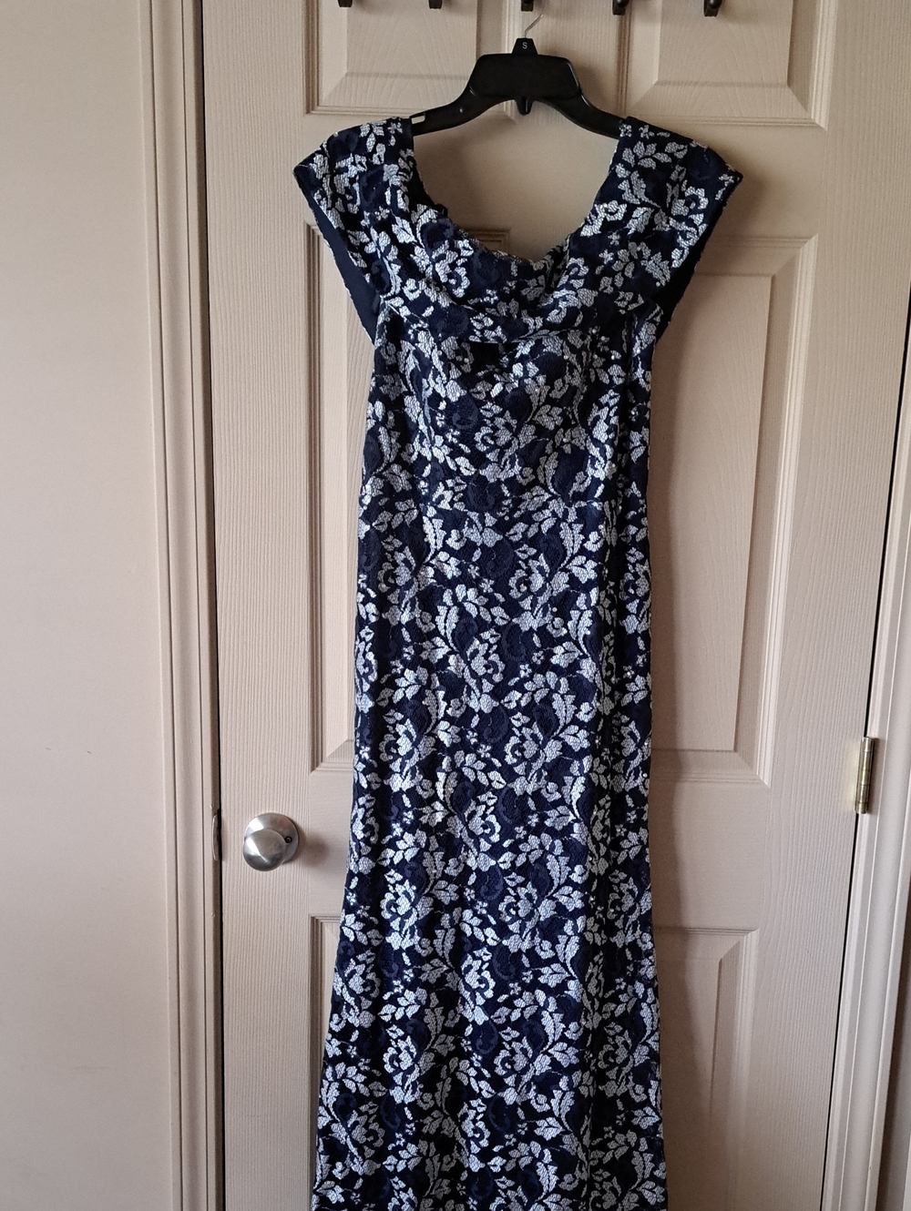 Betsy & Adam Navy and White Floral Lace Maxi Dress